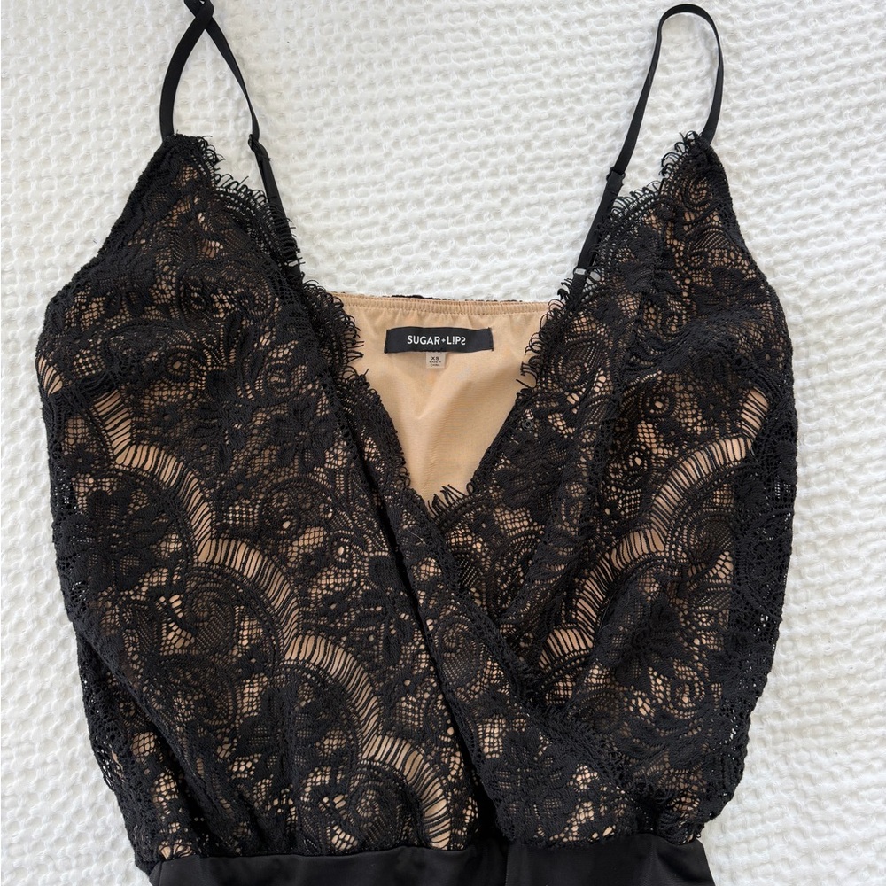 Sugarlips Black and Tan Lace Detail